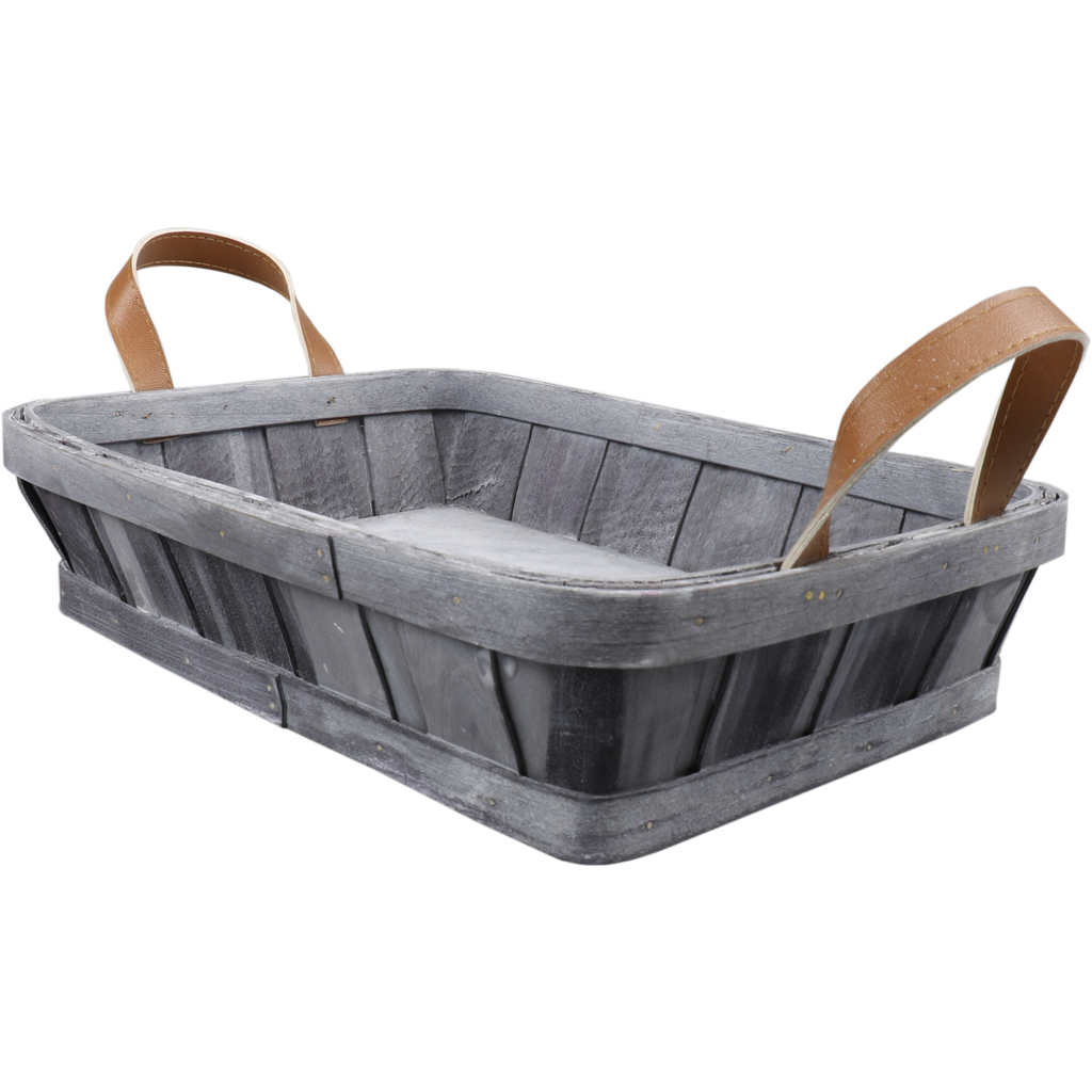 Mand Hout grijs/blauw 36x26,5x8cm (per stuk)