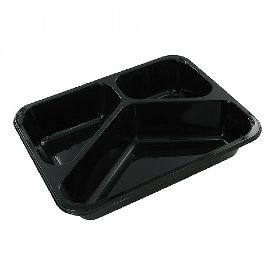 PP Menuschaal 3-vaks M227/32 Zwart  Sealbaar 1200cc 227x178x32mm  (360st/doos)