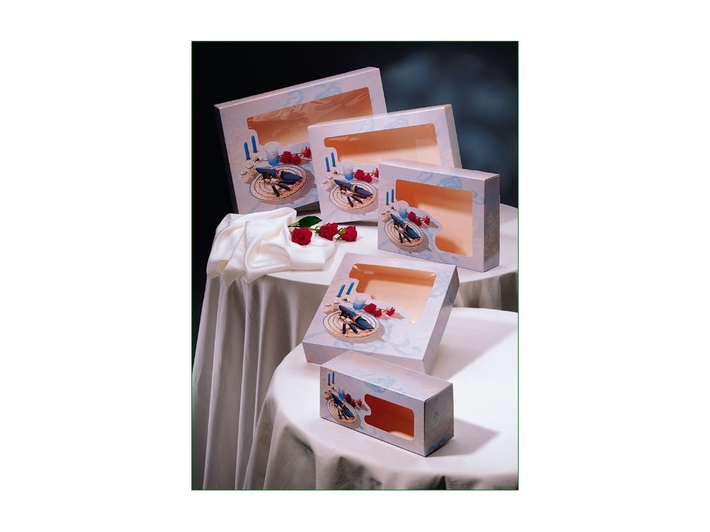 Cateringdoos Luxe dessin 07 licht blauw 25x35x8 cm 10st/pk