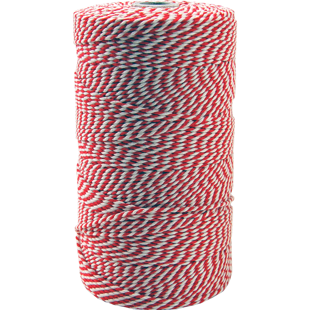 Katoen koord (slagerstouw) rood/wit (500gr) Spoel a 320meter.