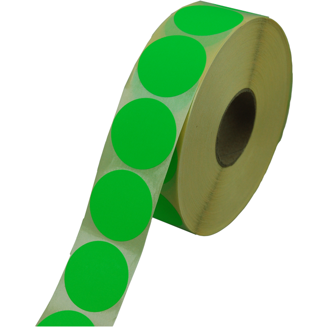 Etiket groen fluor rond 35mm..rol 2000 stuks