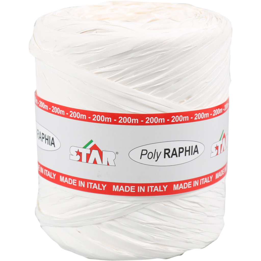 Raffia Poly 15mm x 200mtr Wit (per rol)