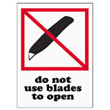 Labels "Do not use blades to open" (3"x4") 500st/rol
