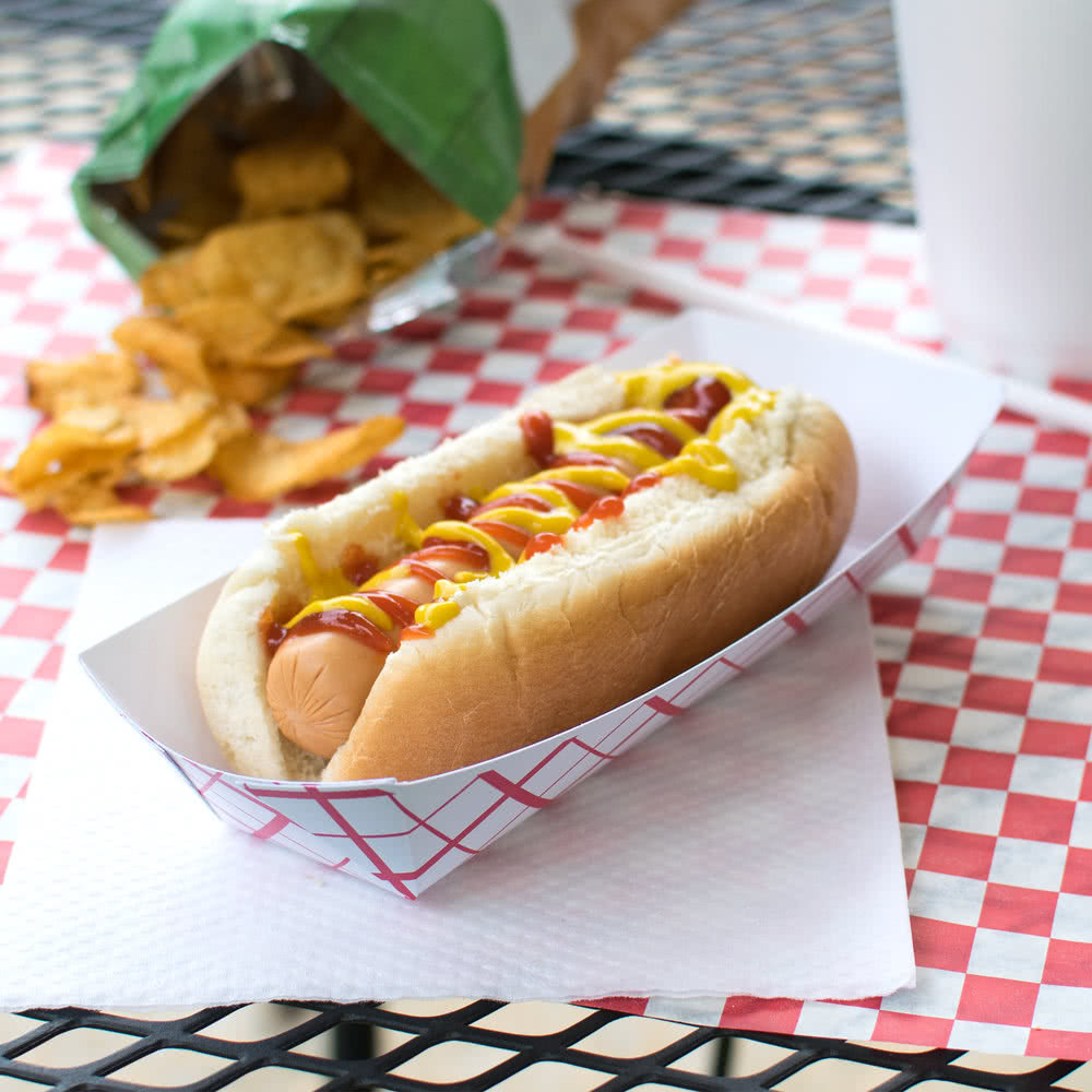 Food Tray / 11" Hot Dog Tray / Red Plaid Design / 1000pcs/cs