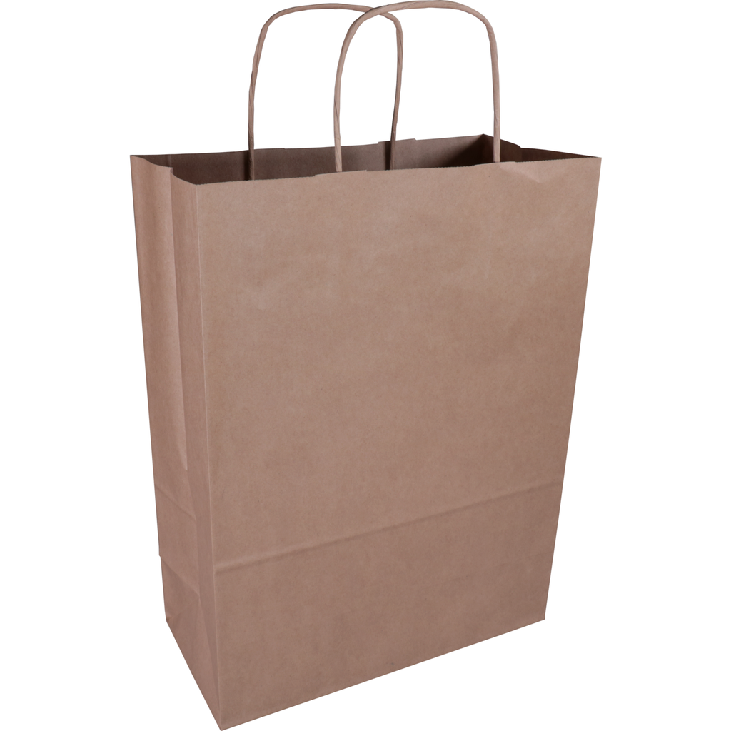 Draagtas Kraft gedraaid papieren koord 26x12x34cm (100st/doos)