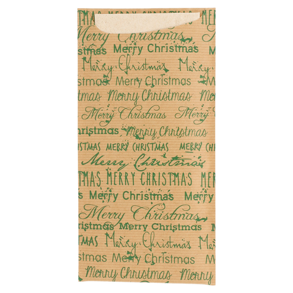 Cutlery Sachets "Merry Christmas" 11,2x22,5cm Brown Cellulose (25st/pak)