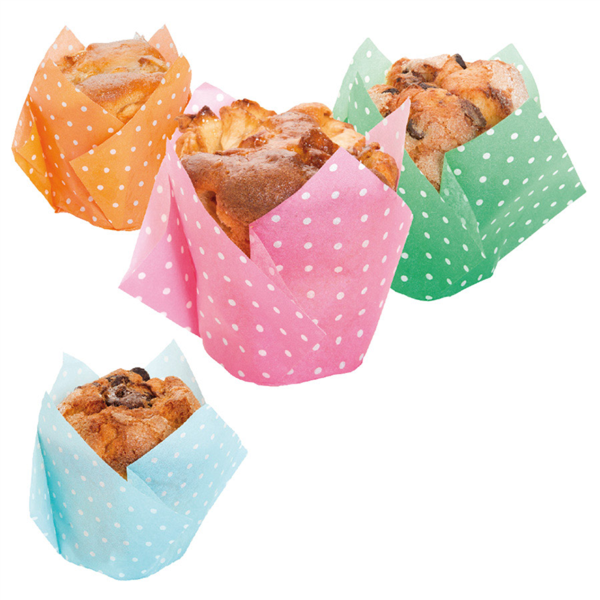 Muffin Cups "Tulip" Polka 17,5x17,5cm Assorted Cellulose (150st/pak)