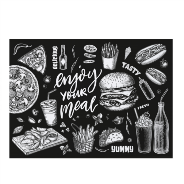Place Mats Offset Fast Food 30x42cm Black/White (250st/pak)