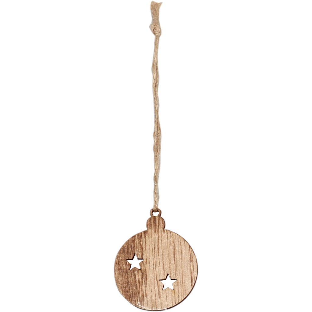 Houten hanger Kerstbal aan koord (24st/pak)