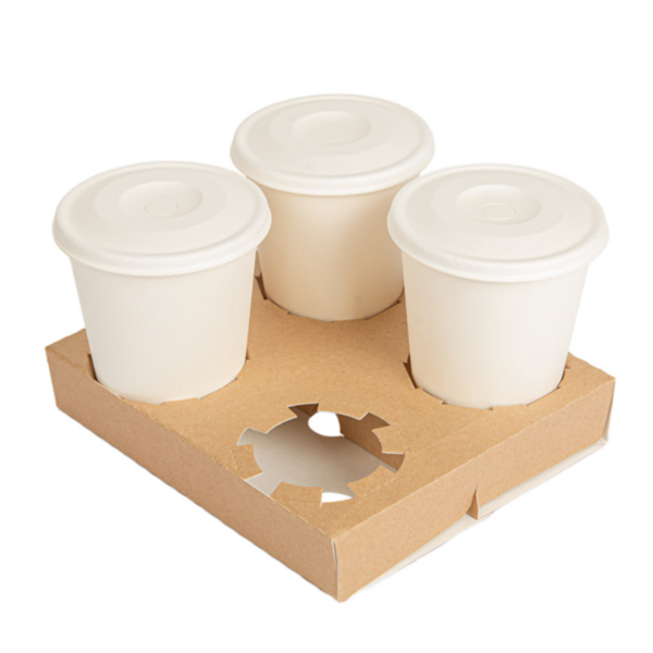 Cup Tray 4-cups Pre-Cut The Pack 19x17x3,5cm Kraft (50st/pak)