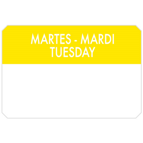 Adhesive labels "Tuesday" 7,5x5cm Yellow (500st/roll)
