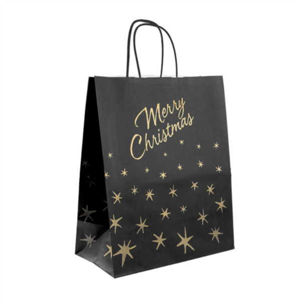 SOS Bags with Handles "Merry Christmas" 26+14x32cm Black Kraft (250st/doos)