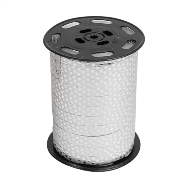 Ribbon 10mm x 225mtr Silver "Miroir Stars" (per rol)