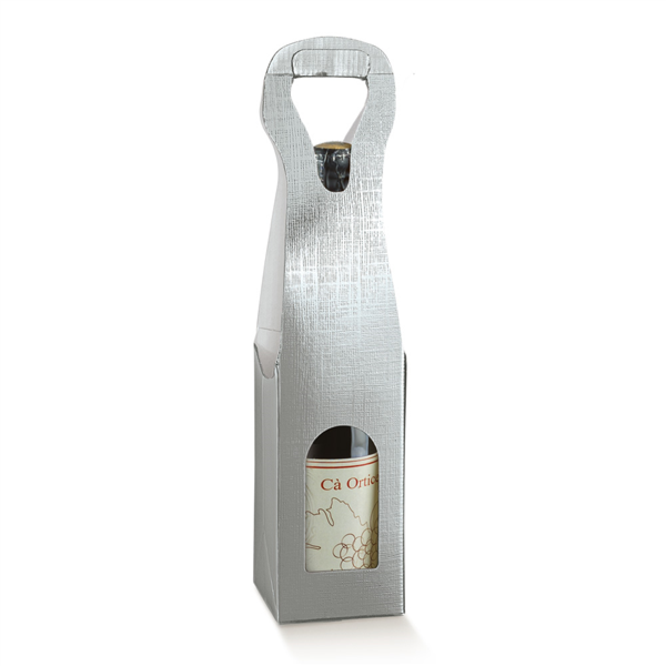 1 Fles Wijnfles draagdoos / 1 BOTTLE CARTON 9x9x41CM SILVER CARDBOARD per unit