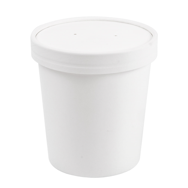 Round Food Containers + Lid 480ml (16oz) White Cardboard (25st/pak)