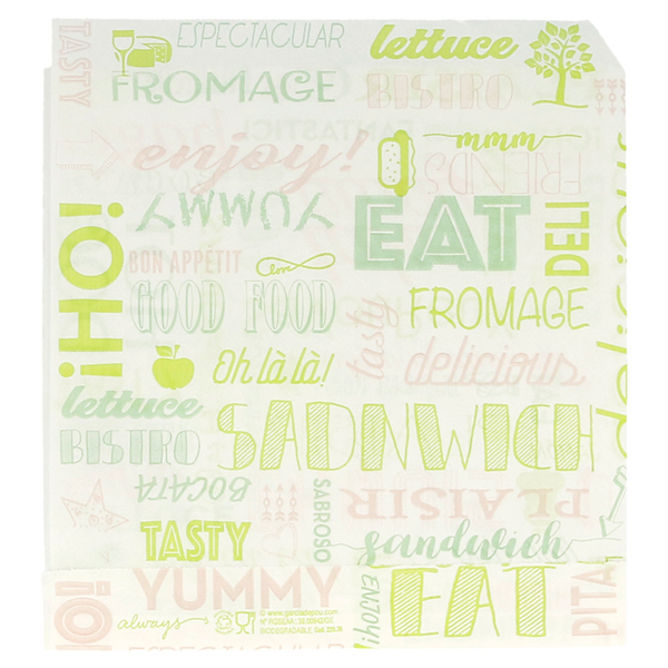 Hamburger/Shoarma zakje (2 sides open) Parole 16x16,5cm Greaseproof (500st/pak)