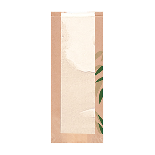 Bread Bags with window "Classic" Feel Green 32gsm 14+4x35cm Natural Kraft (500st/pak)