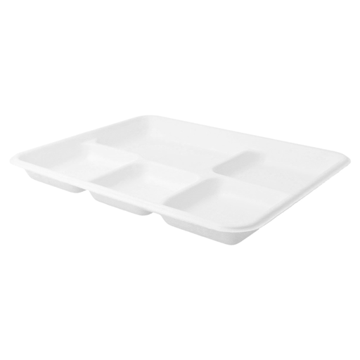 [221.92] Bagasse trays 5-comp. 26,5x21,5x2,5cm Wit (50st/pak)