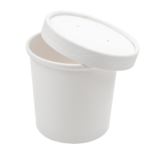 [226.39] Round ( soup ) Countainers + Lids 360ml ( 12oz ) White Cardboard (25st/pak)