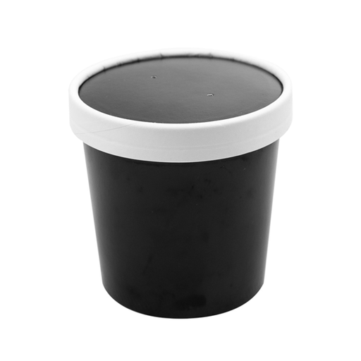 [226.42] Round Food containers + lids 360ml (12oz) Black Cardboard (25st/pak)