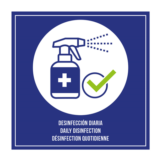 [251.30] Self-adhesive sign "Daily Desinfection" 12x12cm Blue/White (per stuk)