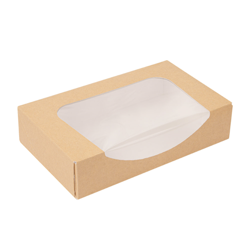 [253.39] "The Pack" Sushi Box met venster 19,7x12x4,5cm Natural Kraft Nano-Micro Corrugated Cardboard (50st/pak)