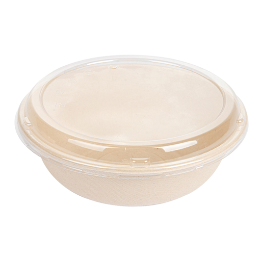 [254.12] Combo salad bowl + lid "Bionic" 19x7,8cm Natural Bagasse 950ml (50st/pak)