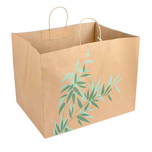 [146.81] SOS Bag Traiteur "Feel Green" with Reinforced bottom 43+33x33cm Natural Kraft per 100
