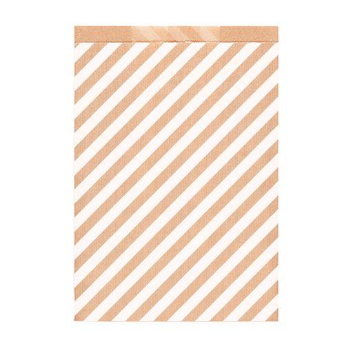 [803.40] Flat Bags Striped 26+9x38cm Natural Kraft Ribbed (250st/pak)