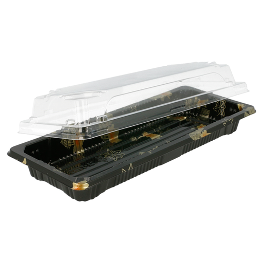[145.39] Sushi Box (Oriental foodcontainer + lid) 22,1x9,1x4cm Black/Transparant PS (600st/doos)
