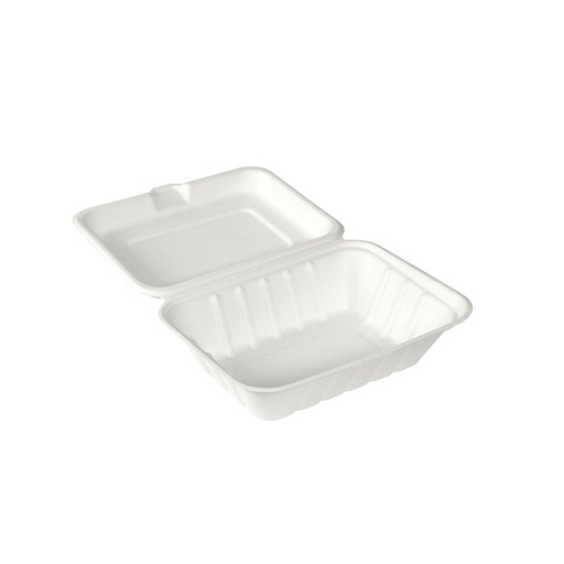 [192074] Hinged tray 5x7x2.5" Molded Fibre Bagasse White Duni 185x143x62mm (300pcs/case) # 192074