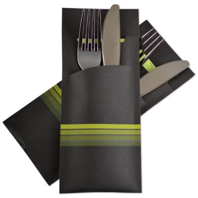 [POCH-10018] POCHETTO CUTLERY SLEEVE >Stripe Lime< 200x85mm with 33x33cm,2-ply Lime napkin 520 pcs/cs
