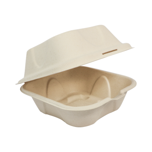 [TOSCU15B] Hinged tray 6x6x3" Molded Fiber/ Bagasse hamburger box (500pcs/cs)