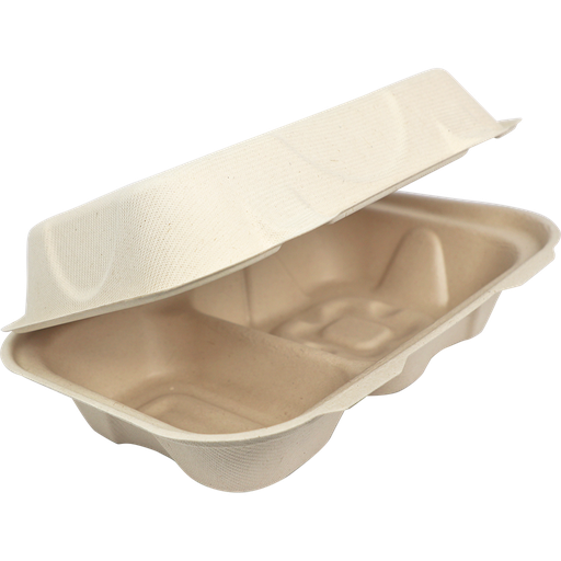 [TOSCU34D1] 9x6x3" Fiber/Baggase Clamshell 2-comp. 50st/pak