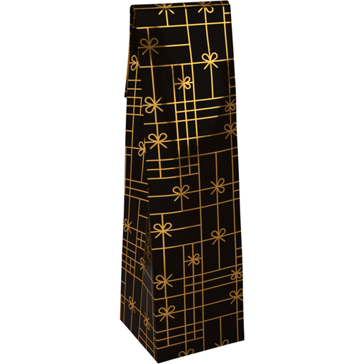 [715090] Fleszak Papier 9,5x41x9,5cm "Strikken" Zwart/Goud (per stuk)