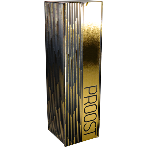 [773337] 1-flesdoos Karton "Proost" 95x95x330mm Zwart/Goud (per stuk)