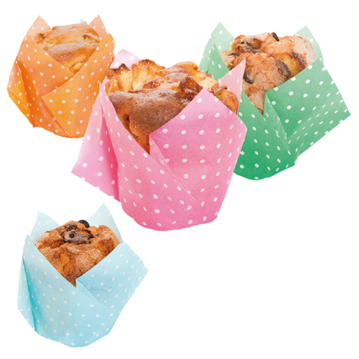 [197.99] Muffin Cups "Tulip" Polka 17,5x17,5cm Assorted Cellulose (150st/pak)