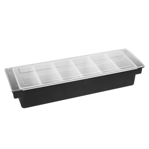 [133.58] Condiment/Cocktail Container 6-comp. 49,5x15,7x9cm Black-Transparant. (Per stuk)