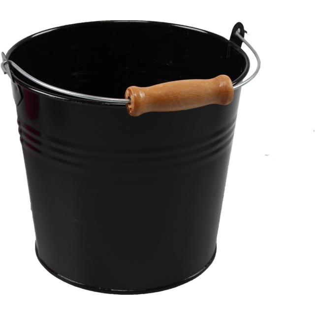 Emmer zink met houten klosje Zwart (per stuk)