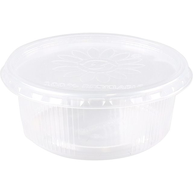 PP Bakje rond transparant ribbel 200cc (diam. 101mm) Combidoos incl. deksels - 250st/ds