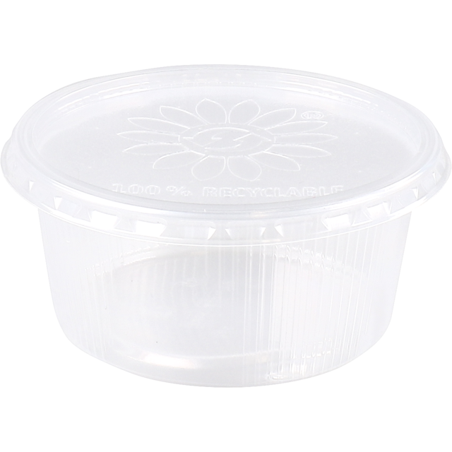 PP Bakje rond transparant ribbel 250cc (diam. 101mm) Combidoos incl. deksels - (250st/doos)