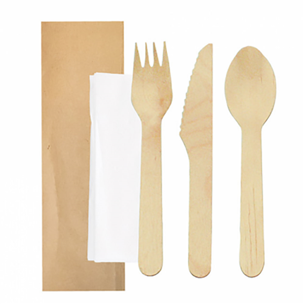 Set cutlery Bestek Fork/Knife/Spoon/Napkin Brown Kraft "Makan" 16cm Natural Wood (100st/pak)