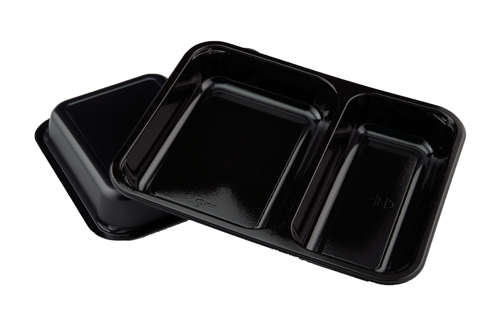 PP Menuschaal 2-vaks M227/50 Zwart  Sealbaar 1400cc 227x178x50mm  (360st/doos)