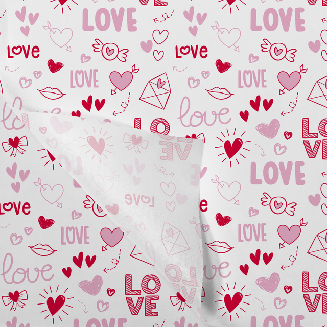 Tissue / Zijdevloe 50x70cm Wit/Roze/Rood "Love Notes" (100st/pak)