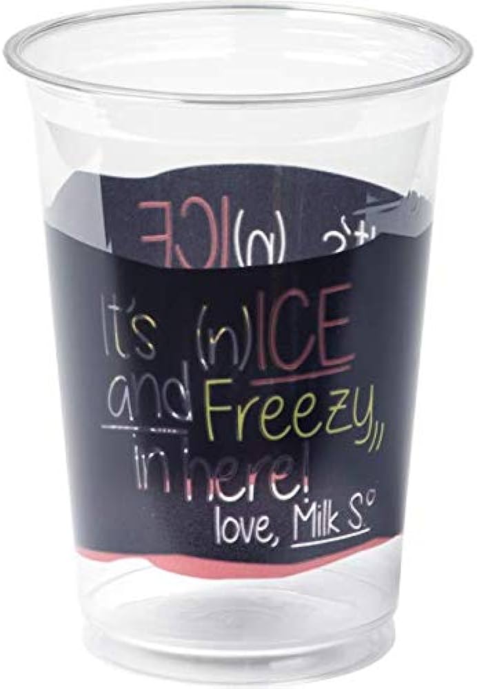 Milkshake beker / Cold cup PET 400ml Transparant/zwart-roze opdruk (50st/krimp)