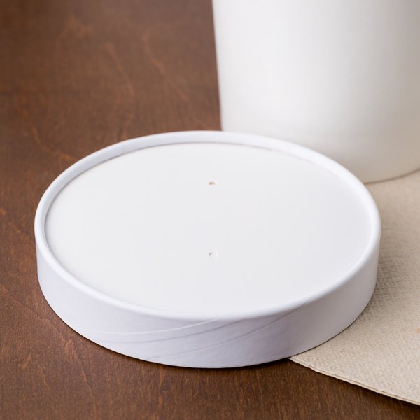 White Paper Lid Double Poly Vented for Fresh hot soup / food container Street side 16/32 oz 500pcs/cs
