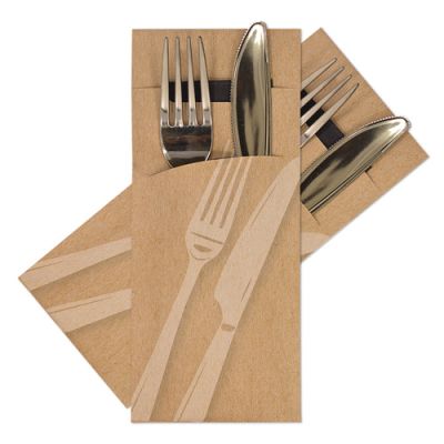 POCHETTO CUTLERY SLEEVE >Kraft Knife & Fork< 200x85mm with 33x33cm,2-ply Black napkin 520 pcs/cs