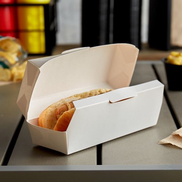 Paper Hinged Hot Dog Tray White 2.75x7x3"  100pcs /pk