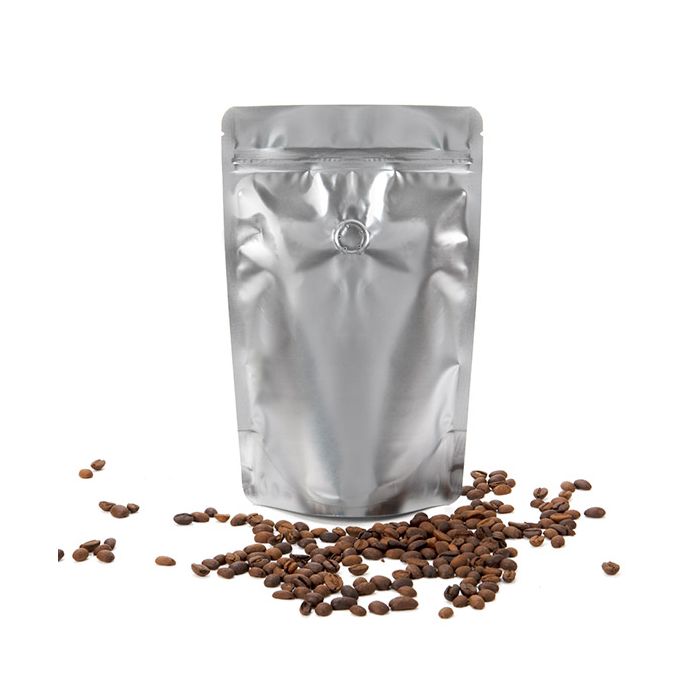 Metallized Silver Coffee Stand-up Pouch Back fin. seal/Shinny side in / No print Silver  13-7702