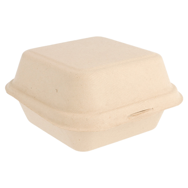Hinged Tray 6x6x3" Bagasse Burger Box Krraft Brown"Bionic" - 450 ML 15,2x15x8,4cm Natural 50/pk